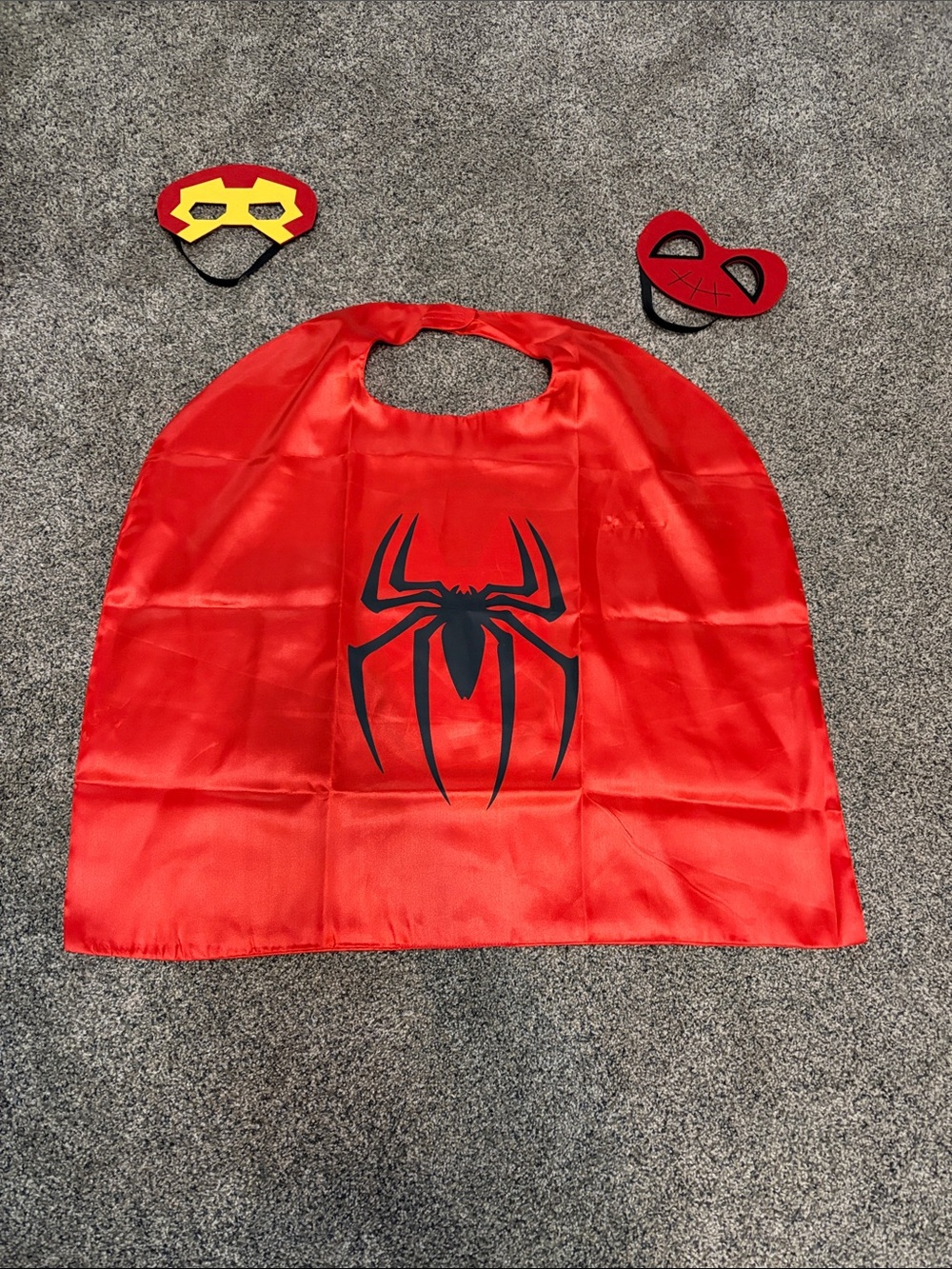 Kids Hand Crafted Reversible Cape Mask Set Spider-Man and Iron Man
